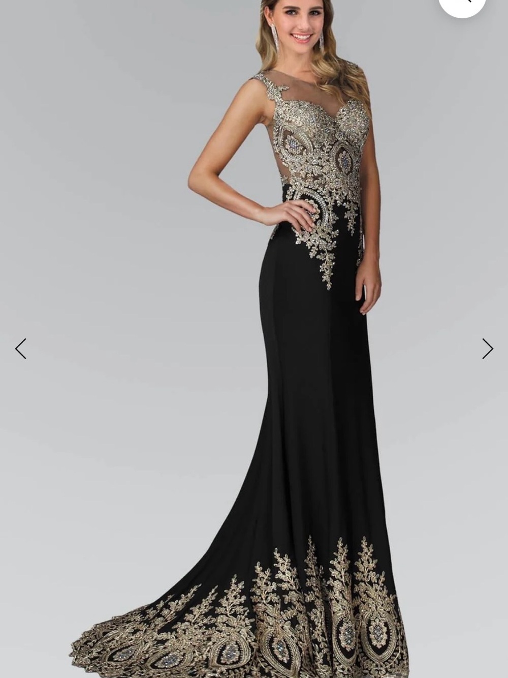 Black Prom Gown with Gold Embroidery